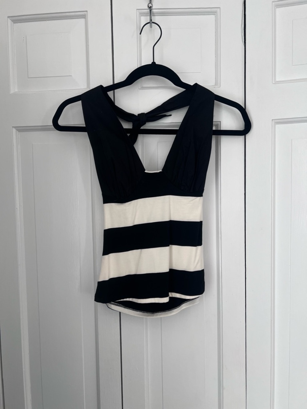 Women’s Black and White Striped Halter Tank Top